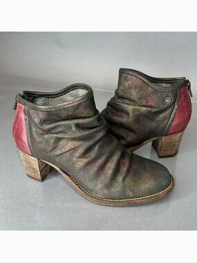DKODE Ankle Boots Leather Metallic Distressed Pink Heel Size 37 US 6.5 (A-1503)